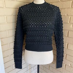 Alexander Wang Womens 3D Crocheted Crew Neck Cropped Sweater Black Size Small S